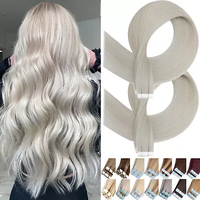 US Eamless Tape In Human Hair Extensions Skin Weft Russian Full Head Cyan White • $20.69