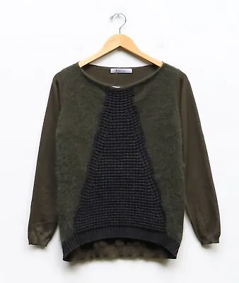 NWT D. Exterior Wool Angora Blend Crewneck Sweater Women's M Fuzzy Olive Green • $79.99
