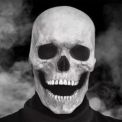 Adult Latex Skull Moving Jaw Full Head Mask Halloween Skeleton Fancy Dress UK • £5.87