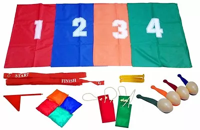 4 In 1 School Sports Day Games Set 3 Legged Sack Bean Bag & Egg & Spoon Race • £11.75