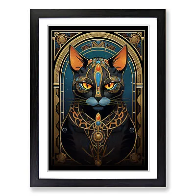 Egyptian Cat Nouveau Wall Art Print Framed Canvas Picture Poster Decor • £14.95