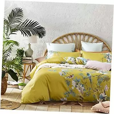 Exotic Modern Floral Print Bedding Birds Flowers Dusty Grey Design 100% Cotton  • $131.46