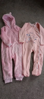£8 • Buy 18-24 Months Bundle Girls Pink Fleece Velour All In One Sleepsuits Hardly Worn 