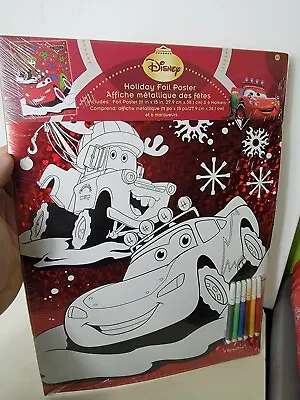 Disney Pixar Cars Holiday Foil Coloring Poster 6 Markers Mater Lightning Mcqueen • $16.49