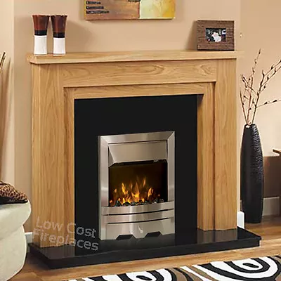 Electric Oak Wood Surround Black Silver Modern Fire Fireplace Suite Large 54  • £651