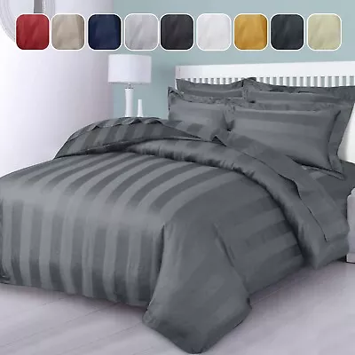 Luxury Duvet Cover SET Stripe Quilt Covers Bedding Sets Single Double King Size • £11.75