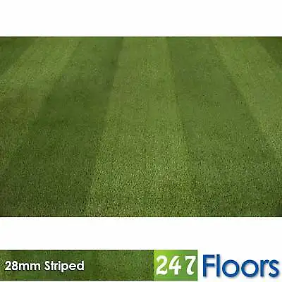 Striped 28mm Realistic Artificial Grass Natural Look Garden Lawn Turf 4m Wide • £0.99