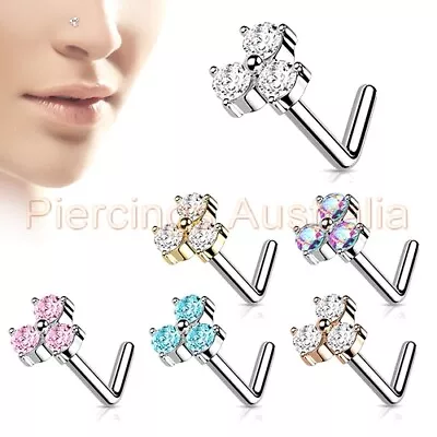 $6.75 • Buy 20G Gem Triangle L Bend Nose Stud Bar Ring Body Piercing Jewellery