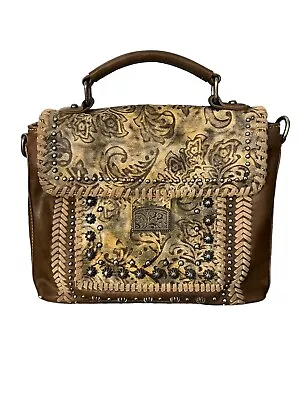 Montana West Studded Tooled Faux Leather Top Handle & Shoulder Strap Cowgirl Bag • $26