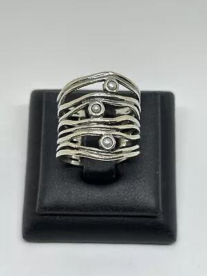 Vintage Solid 925 Sterling Silver 3 PEARL STATEMENT RING 6.58g Size 7 • $0.99