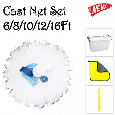 8/10/12/14/16FT Fishing Cast Net Bait Easy Throw Hand Cast Strong Nylon Mesh Box • $19.99