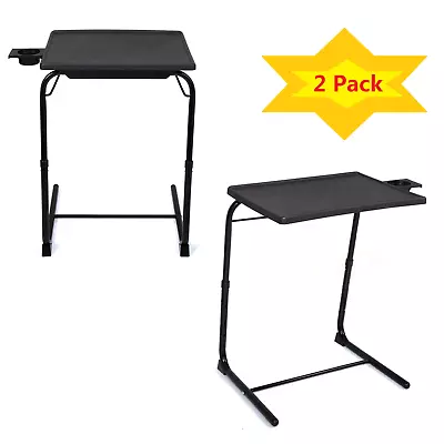 2-Pack Folding Laptop Table Adjustable Height Tray Table W/Built-in Cup Holder • $55.99