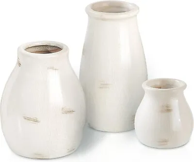 White Ceramic Vase Set Of 3 Modern Minimalist Home Decor Boho Flower Vase For • $20