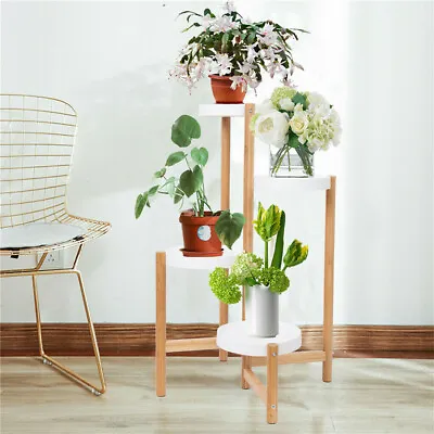 £32.97 • Buy Bamboo 3/4 Tier Plant Stand Outdoor Indoor Tripod Flower Pots Rack Garden Shelf
