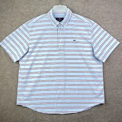 Vineyard Vines Shirt Mens XL Blue Steel Point Striped Popover 1/2 Button 1W3046 • $24.99