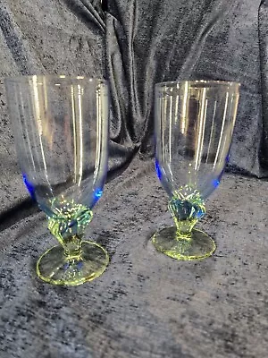 Vintage Bormioli Rocco Bahia Blue Green Seashell Ice Tea Goblets Set Of 8 • $225