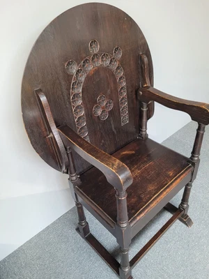 £775 • Buy Rare Antique Carved Oak Metamorphic Monks Bench or Hall Chair.