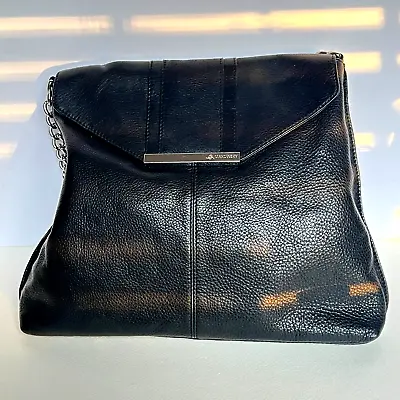B Makowsky Black Leather Purse Shoulder Bag  Magnetic Closure Silver Tone Chain • $45