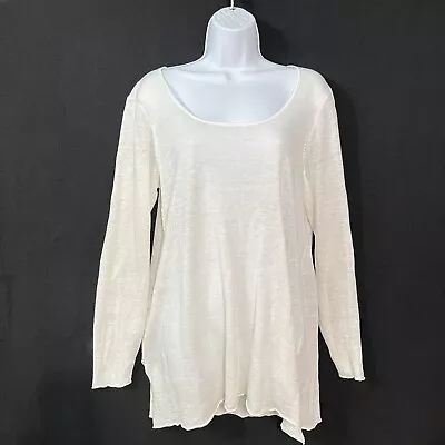 Saks Fifth Avenue Linen Blouse NEW Large White Scoop Neck Long Sleeve Womens Top • $19.95