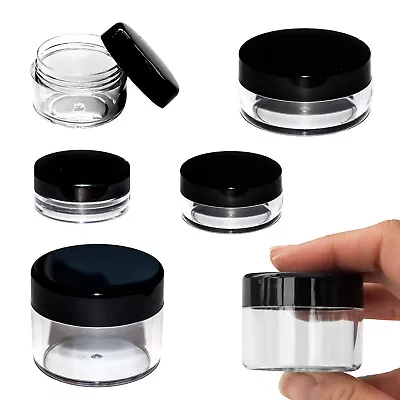 3g 5g 8g 10g Empty Round Plastic Cosmetic Container Sample Pot Jar Black Lid!! • £20.34