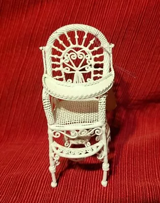 Vintage Dollhouse White Metal Wire Wicker High Chair 4.5  T Tray Moves Up HTF • $39.99