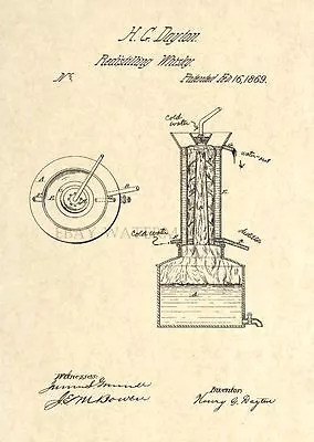 Official Whiskey Still US Patent Art Print- Vintage 1869 Moonshine Whisky -107 • $12.77