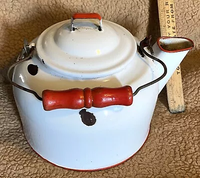 Large Vintage White Enamel Teapot (TC25) • $4.99