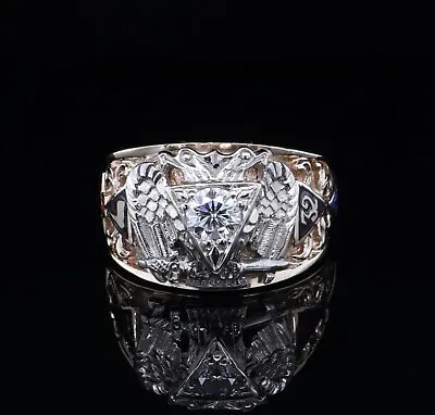 $1995 • Buy A Gentleman’s 10ct American Masonic .47ct Diamond Signet Ring Size V Val $5790