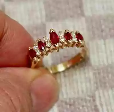 Womens Band Ring 14K Yellow Gold Plated Silver 2Ct Marquise Lab Created Red Ruby • $97.49