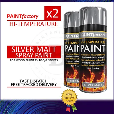 2x Heat Resistant Aerosol Spray Paint Silver Matt Oven Stove High Temp 300ml • £10.99