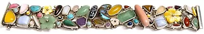 Stunning Whitney Kelly Sterling Silver Wide Multi Color Gemstone Chunky Bracelet • $149