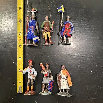 6x Vintage Toy Soldier Knights Painted Metal Miniatures Medieval Lot 2.5” Tall • $37.49