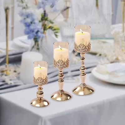 $46.10 • Buy 3x Candle Holders For Pillar Candles With Glass Cover, Table Centerpieces Decor