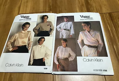 Lot 2 American Designer Vogue Pattern 1230 1792 Calvin Klein Tops Blouses Sz 12 • $14.95