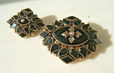 2 Antique Black Onyx 14 Kt Gold Mourning Pins Set  Tears Seed Pearl • $275