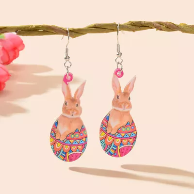 $3.99 • Buy Cute Cartoon Easter Bunny Rabbit Charm Dangling Earrings Funny Eggs Jewellery