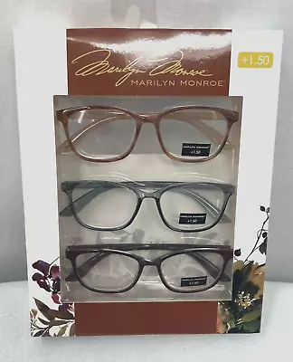 Marilyn Monroe 3 Pair Premium Reading Glasses Readers +1.50 Amber  Grey Wine NEW • $26.95