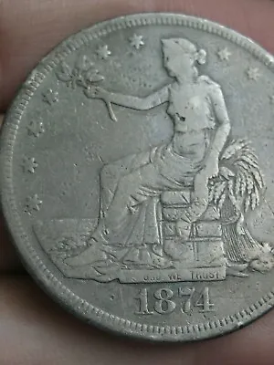 1874 P Silver Trade Dollar- Philadelphia Fine Details • $256.99