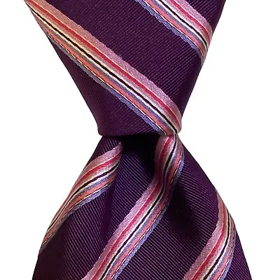 ETRO Men's Silk/Cotton Necktie ITALY Luxury Designer STRIPED Purple/Multi EUC • $55.99