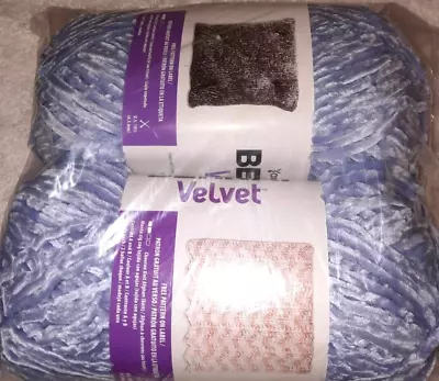 Bernat Velvet Yarn Lot Of 2 Skeins SMOKEY BLUE Bulky 100% Polyester • $28.50