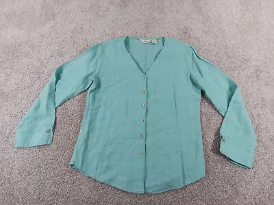 J Jill Womens Long Sleeve Button Up Shirt Size XS Green Solid Linen • $11.99