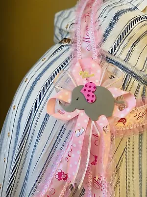 Baby Shower Sash Elephant Mom To Be It's A Girl Sash Pink Ribbon And Corsage • $17.99