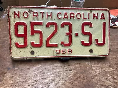 License Plate Tag Vintage 1968 North Carolina NC 9523 SJ Truck Rustic • $12.25