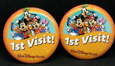 $6.90 • Buy Walt Disney World 1ST VISIT 2 Buttons Pins Mickey Minnie Donald Goofy Daisy NEW!