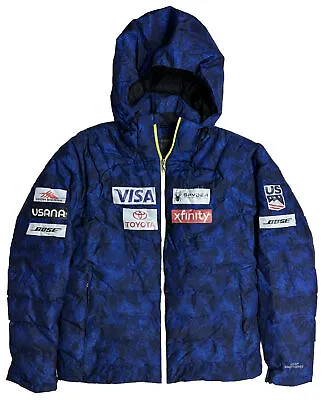 Spyder US Ski Team Down Puffer Hooded Jacket Mens Size Medium Blue Olympic • $149.95