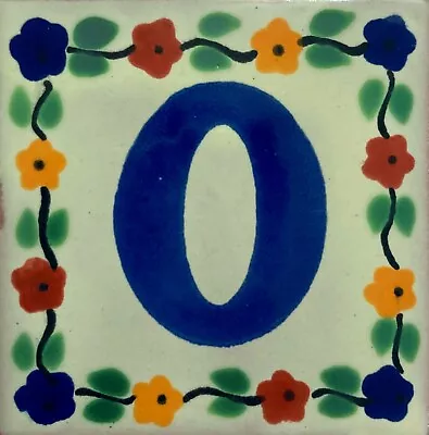 Mexican Tile House Number Address Talavera Number Wedding Table Flower 4x4 # 0 • $2.50