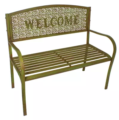 Cast Iron Metal Welcome Garden Porch Patio Furniture Bench Seat Verdigris Finish • $289.99