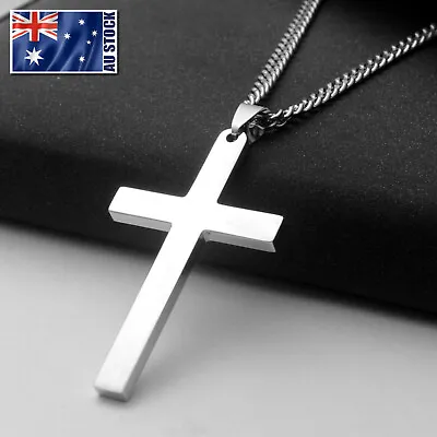 Stainless Steel Plain Silver Jesus Cross Crucifix Pendant Necklace Mens & Womens • $7.99