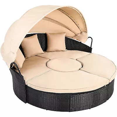 5PC Patio Wicker Furniture Outdoor Round Daybed Retractable Canopy ClamshellSeat • $346.29