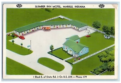 1957 Aerial View Of Slumber Inn Motel Markle Indiana IN Posted Vintage Postcard • $6.47